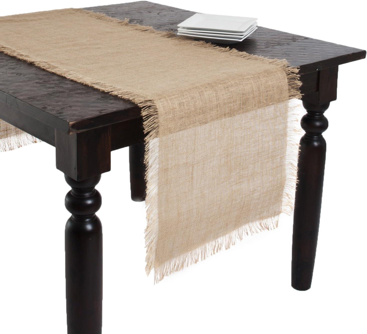 Natural Fringed Jute Table Runner 20"x70" with Woven Texture