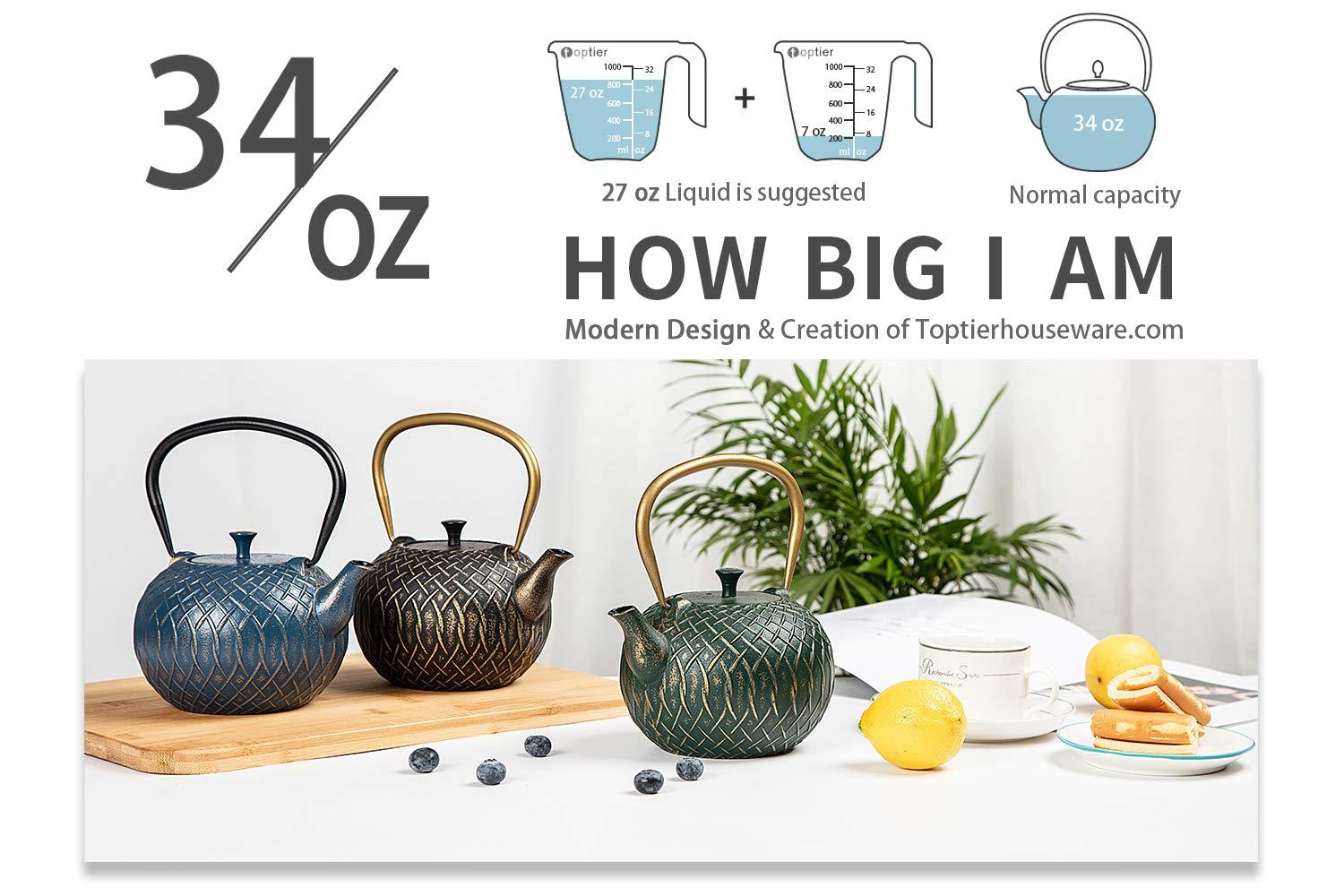 Lark Manor™ Tea Kettle,Cast Iron Tea Kettle For Stove Top, Stovetop Safe Teapot With Infusers For Loose Tea, 34 Ounce (1000 Ml), Dark Green Melody