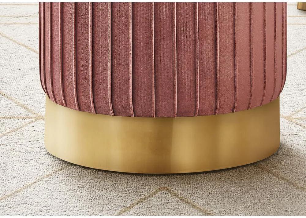 Monarch Specialties 14 In. Ottoman Round, Velvet, Metal Base, Pink, Gold