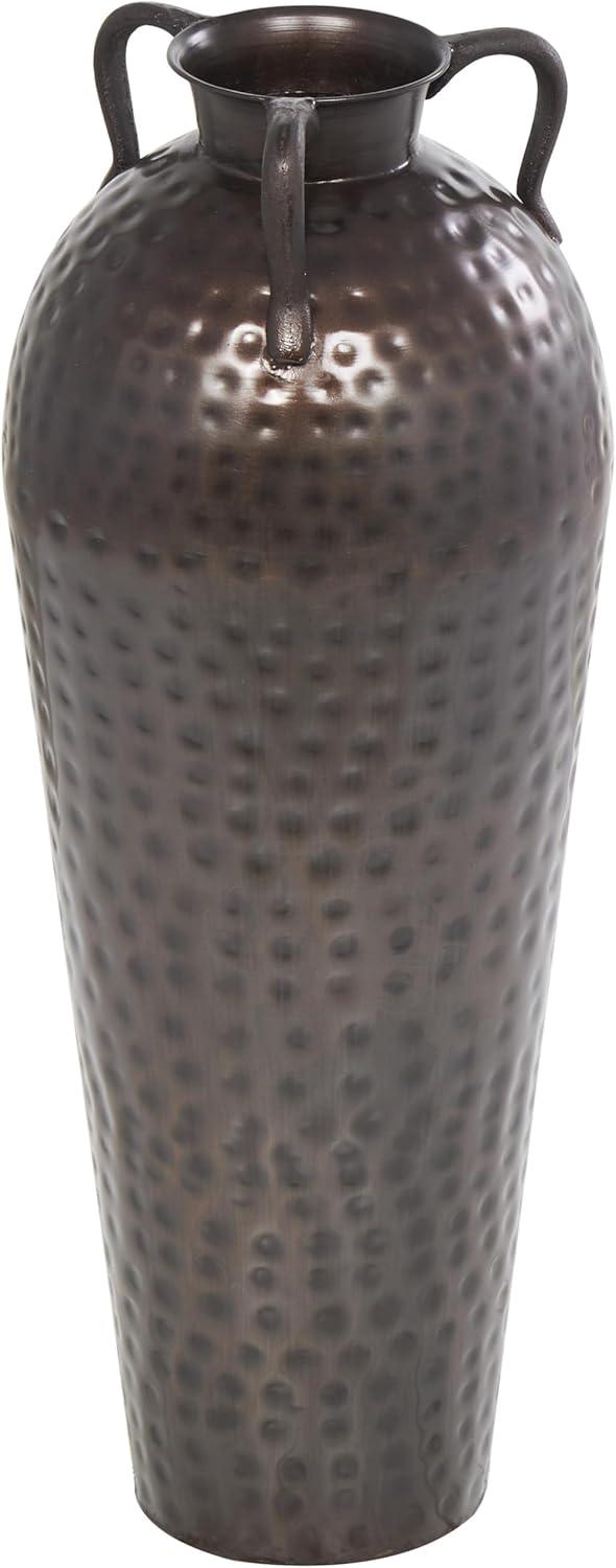 DecMode 28" Tall Floor Mediterranean Style Brown Metal Vase with Hammered Details and Handles