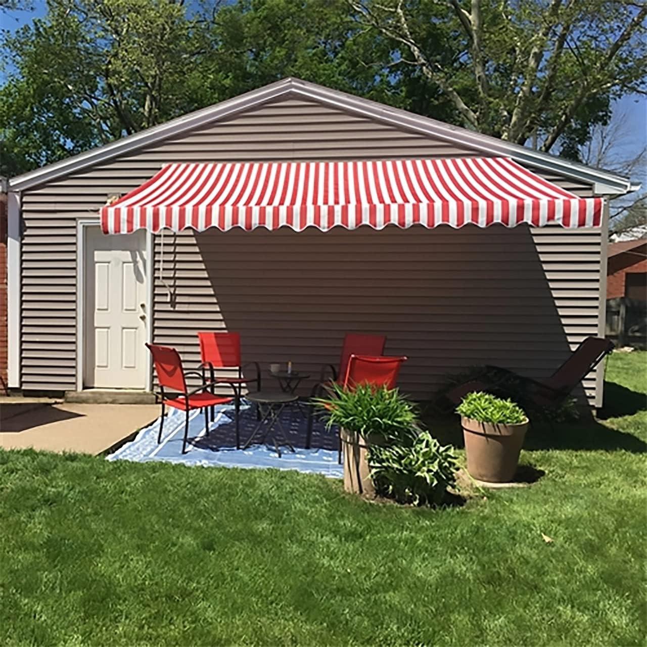 ALEKO 6.5'x5' Retractable Awning Fabric Replacement, Red and White Striped Color