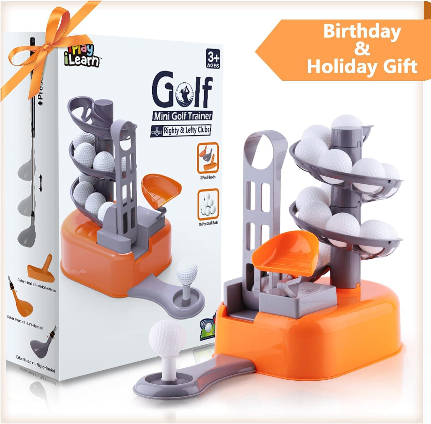 iPlay, iLearn Kids Golf Toys Set, Left & Right Golf Head, Indoor & Outdoor Golf Ball Game, Sports Gaming Clubs, Learning Active Exercise Gifts for 3-8 Year Olds, Toddler Boy Girl Child, Orange