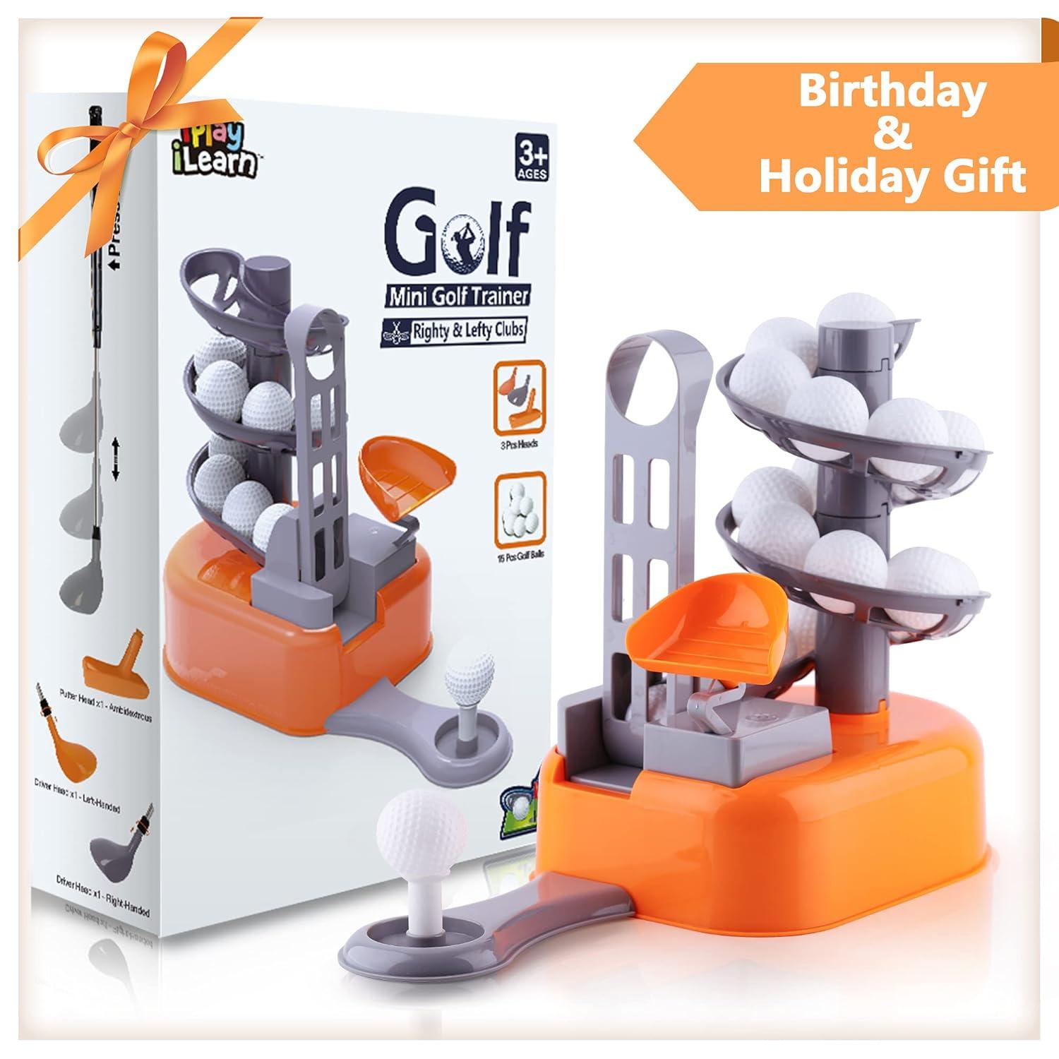 iPlay, iLearn Kids Golf Toys Set, Left & Right Golf Head, Indoor & Outdoor Golf Ball Game, Sports Gaming Clubs, Learning Active Exercise Gifts for 3-8 Year Olds, Toddler Boy Girl Child, Orange