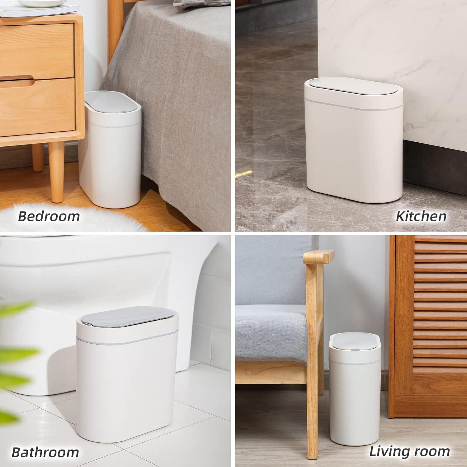 White Plastic Touchless Motion Sensor Trash Can with Lid