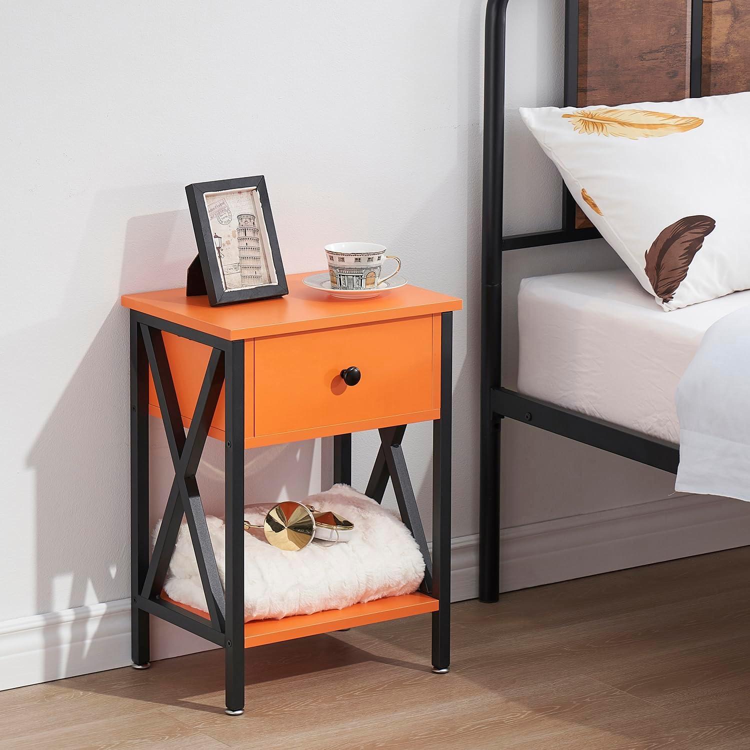 Killeryuki Modern Side End Table, Nightstand Storage Shelf with Bin Drawer for Living Room, Bedroom, Lounge, 15.8in11.8in21.7in, Orange