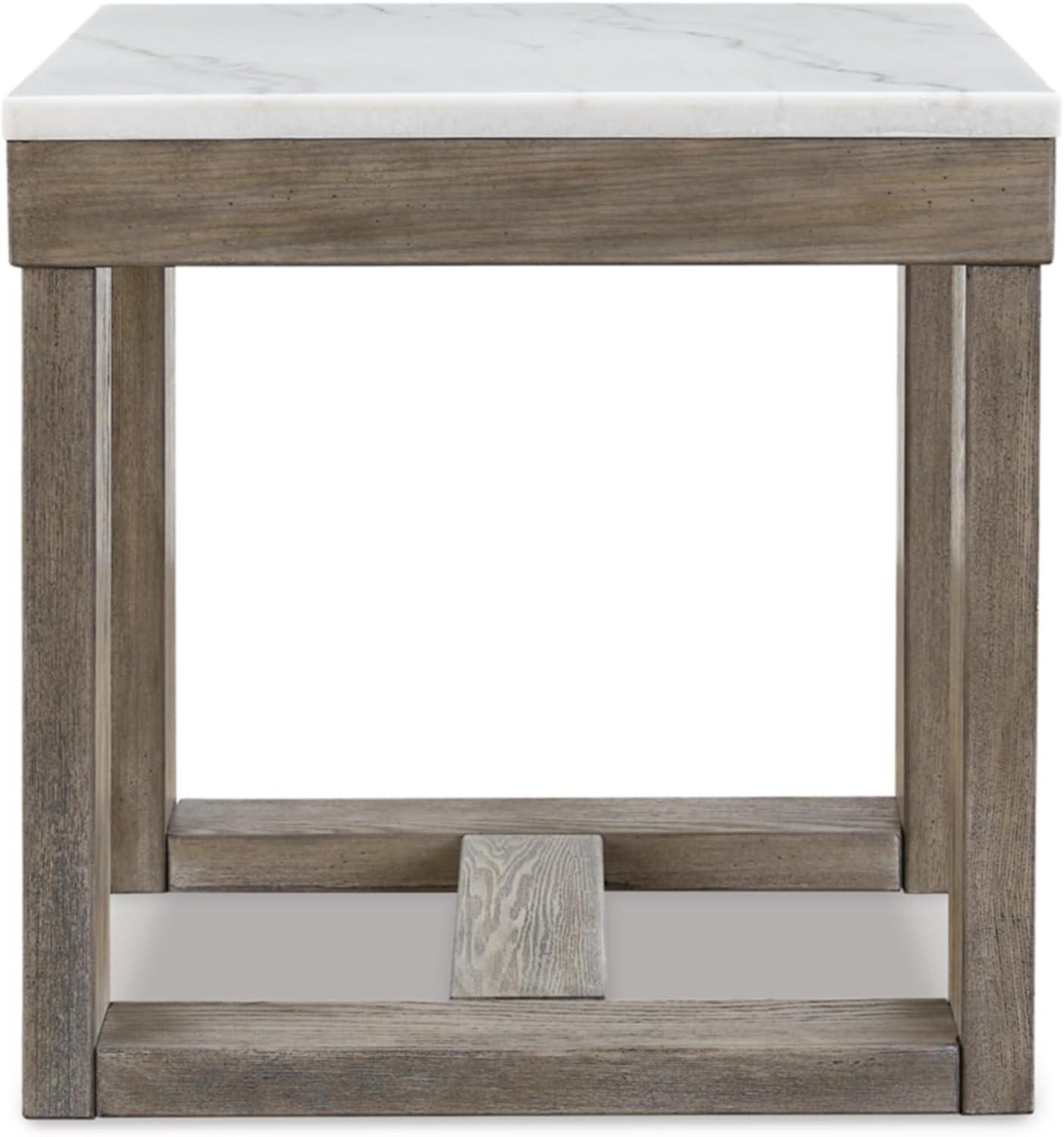 Signature Design by Ashley Loyaska Casual End Table with White Marble Top, Light Brown & White Marble