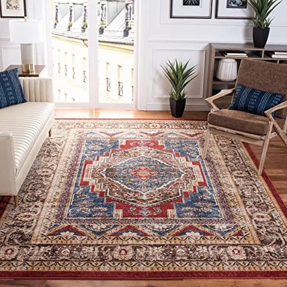 Bijar Blue and Brown 8' x 10' Synthetic Area Rug