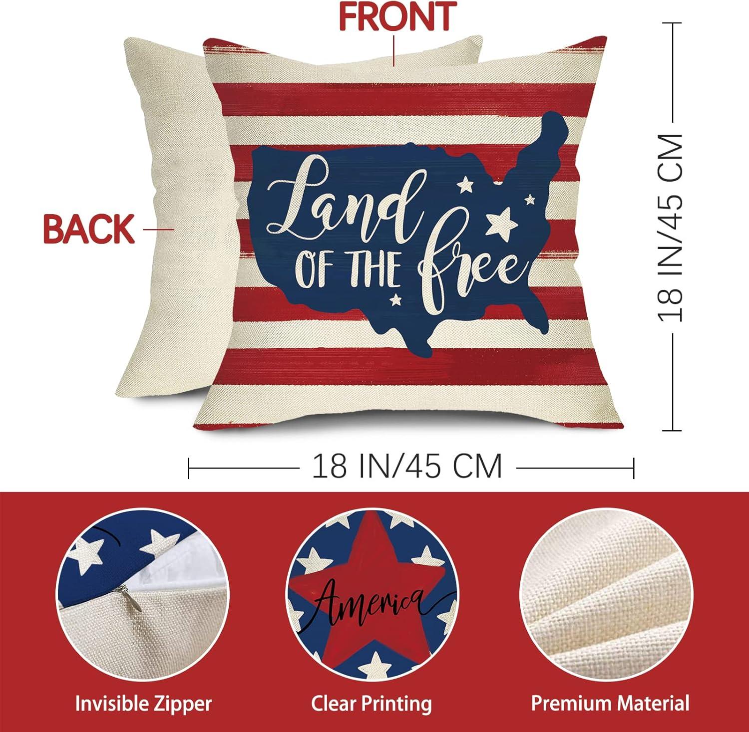 Patriotic USA Flag Cotton Linen Outdoor Pillow Covers Set