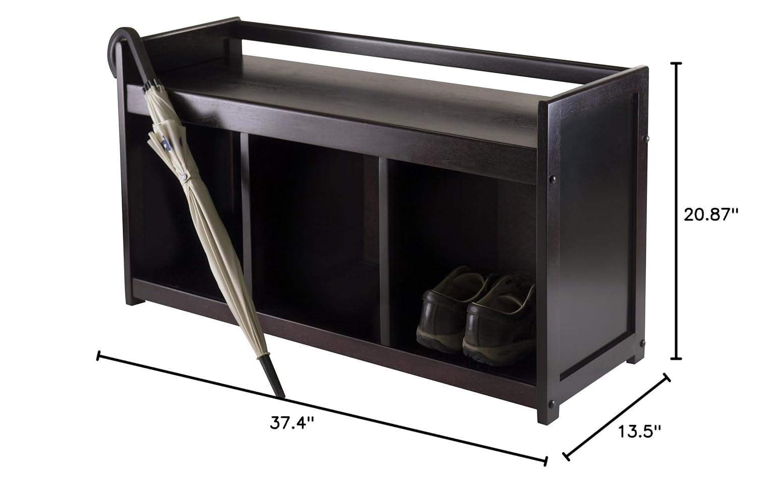 Winsome 4pc Addison Set Storage Hall Bench with Folding Fabric Baskets Espresso/Beige: Entryway Organizer, Foyer Seating