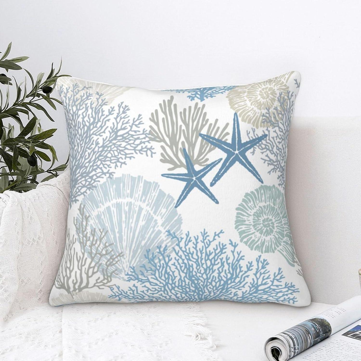 Burnt Orange Summer Outdoor Coastal Pillow Covers 18x18 Inch Set of 2 Fall Coral Seashell Starfish Throw Pillows Ocean Themed Beach Nautical Decorative Cushion Cases for Couch Decorations