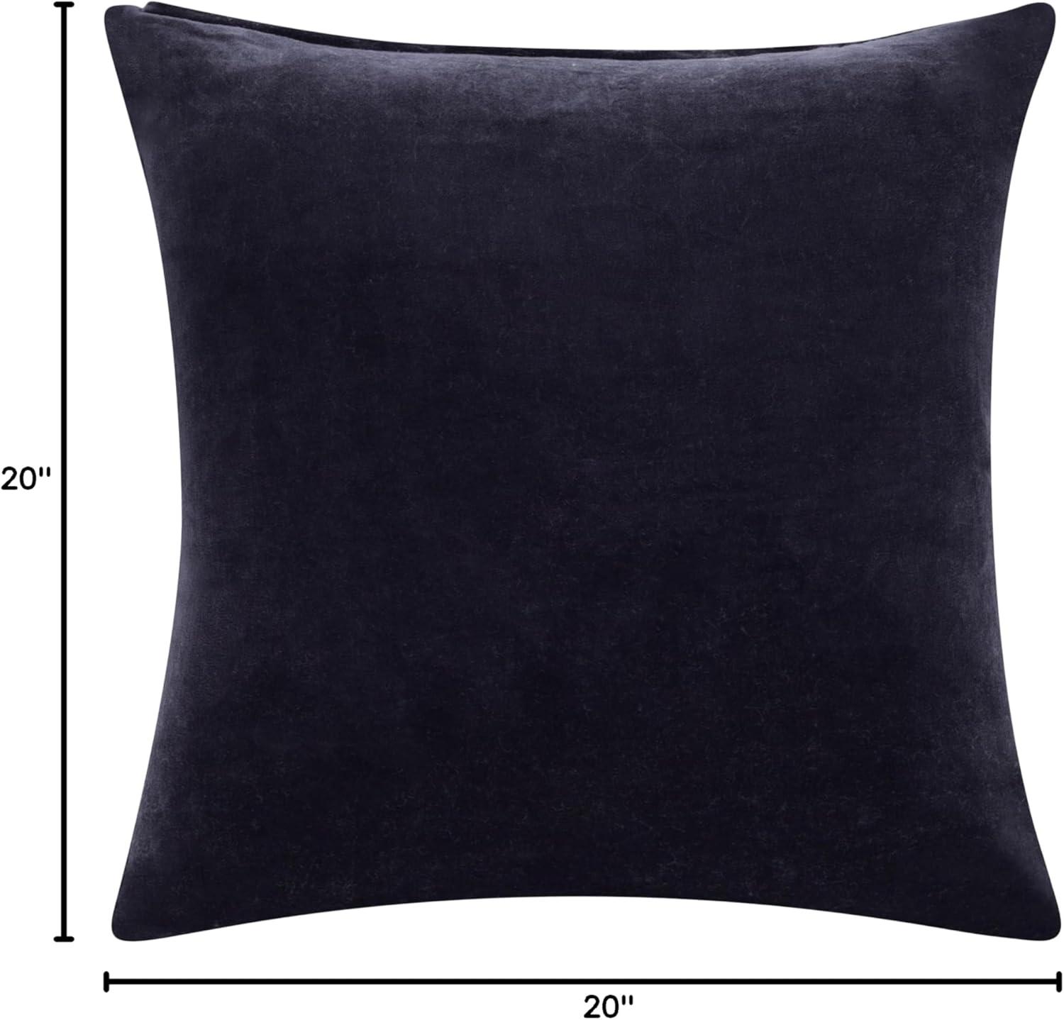 20" Black Cotton Velvet Square Throw Pillow