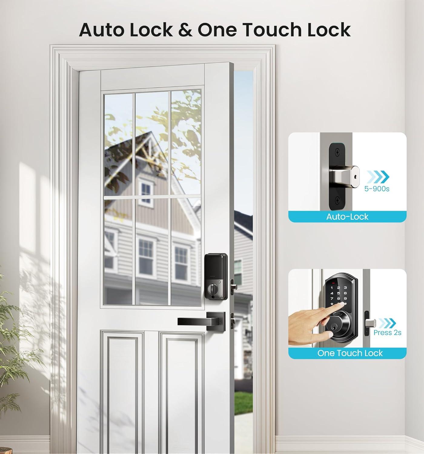 Matte Black Fingerprint Smart Lock with Keypad and Handle Set