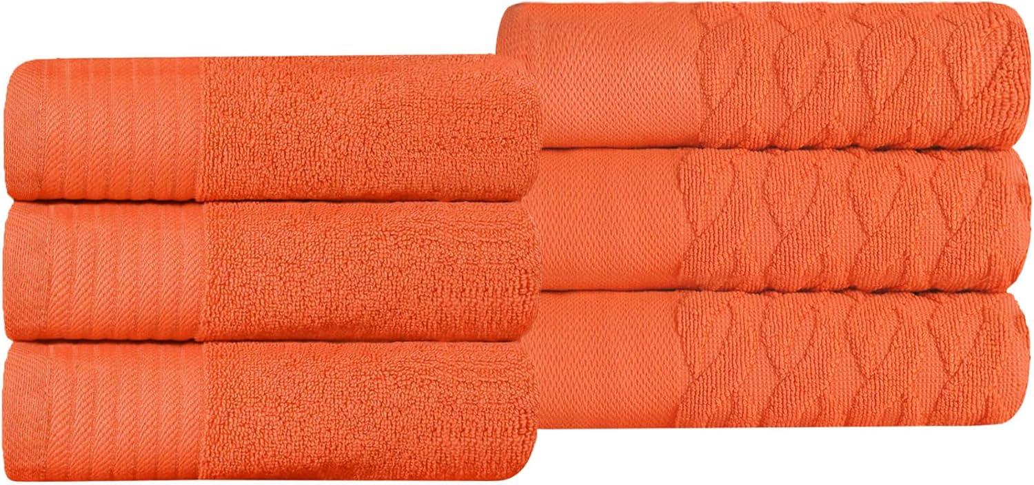 Superior Turkish Cotton Jacquard Solid 6-Piece Hand Towel Set, Emberglow