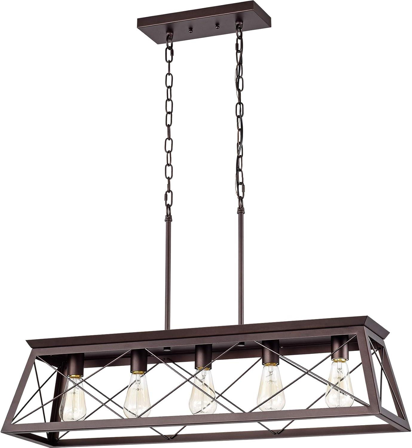 Progress Lighting Briarwood 5-Light Linear Chandelier, Antique Bronze, Faux-Painted Wood Enclosure