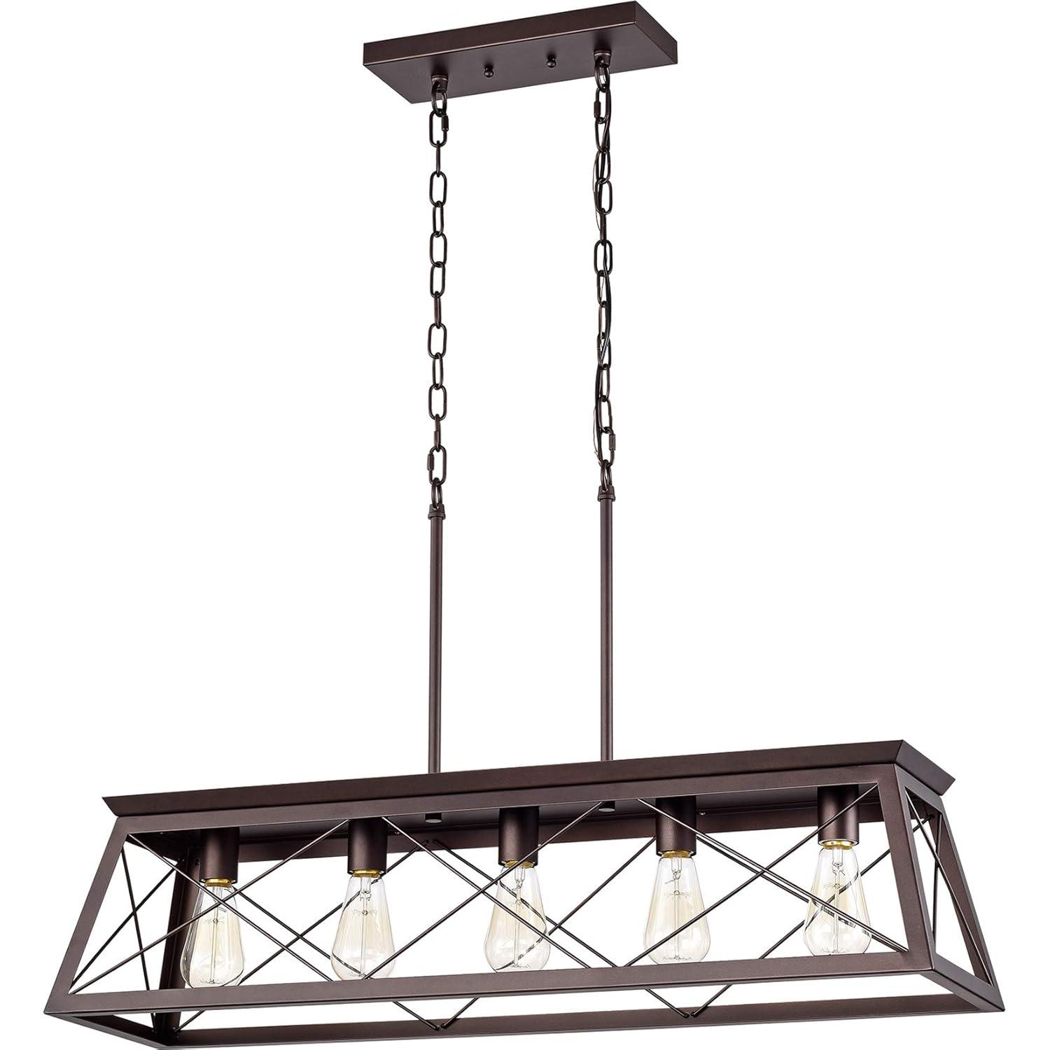 Progress Lighting Briarwood 5-Light Linear Chandelier, Antique Bronze, Faux-Painted Wood Enclosure