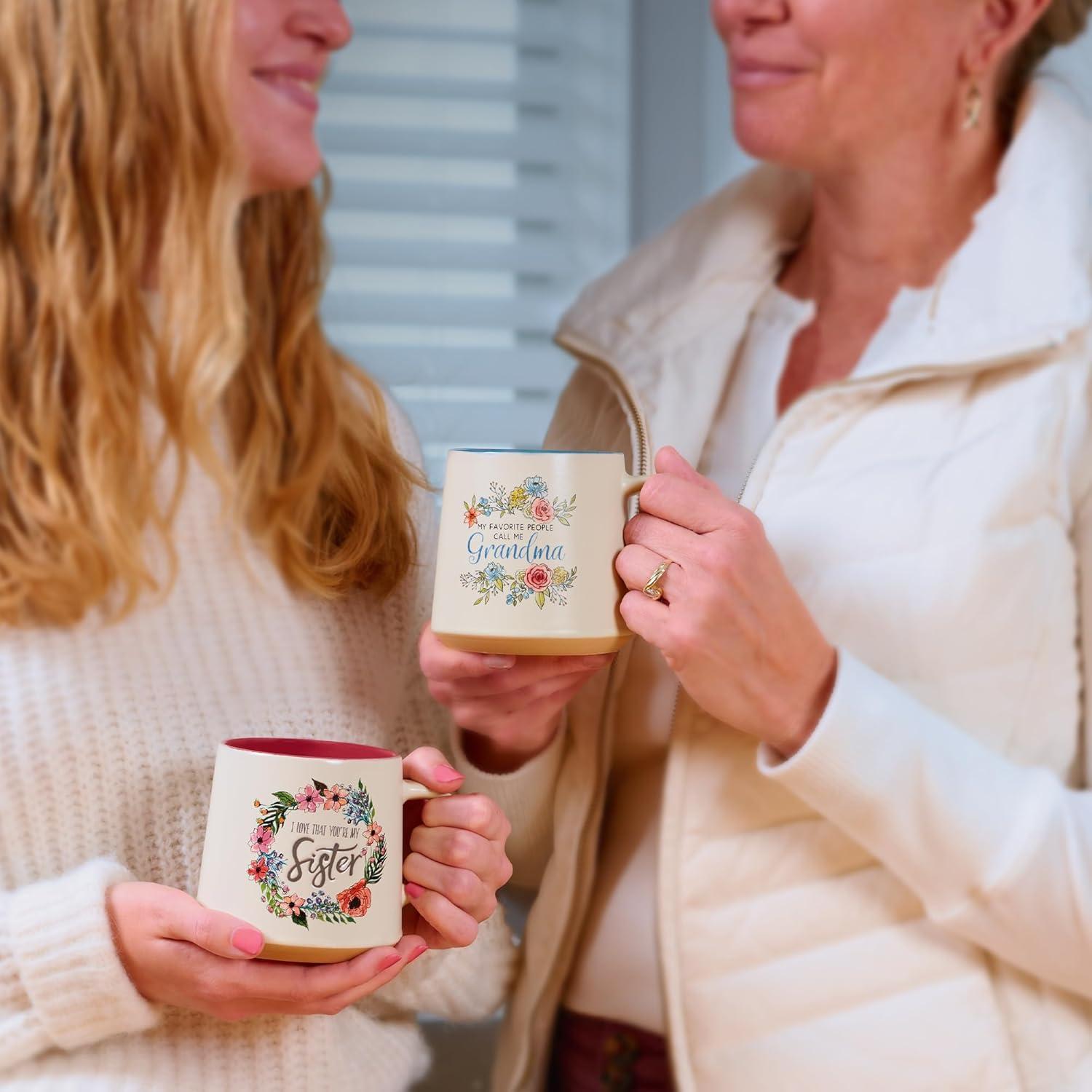 I Love That Your My Sister Ecclesiastes 4:9 Ceramic Bible Verse Coffee Mug  Floral Rustic Pink & Ivory Cup for Coffee/Tea, Dishwasher Microwave Safe, 14oz