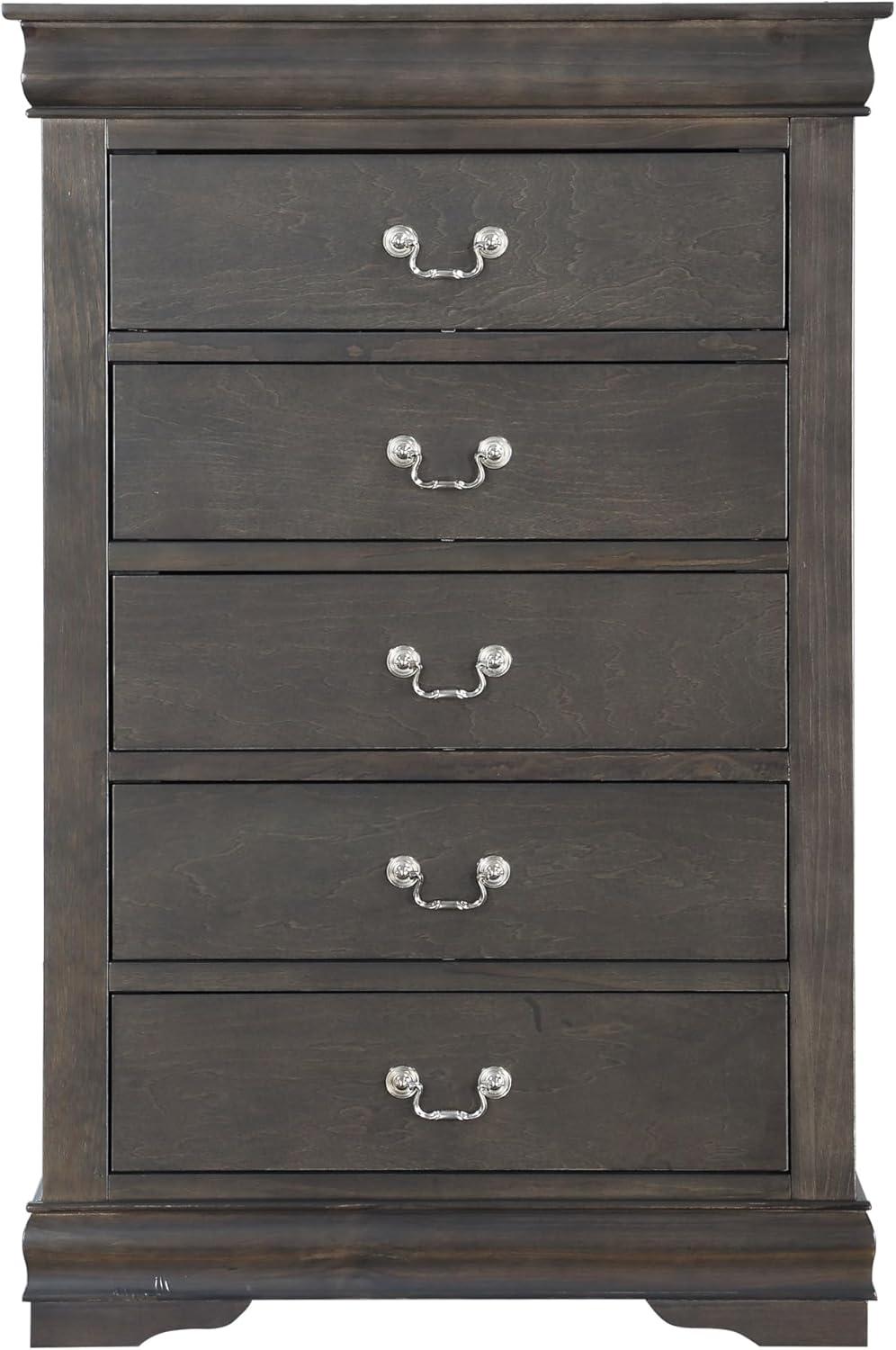 Traditional Style Five Drawer Wooden Chest with Bracket Base, Dark Gray- Saltoro Sherpi