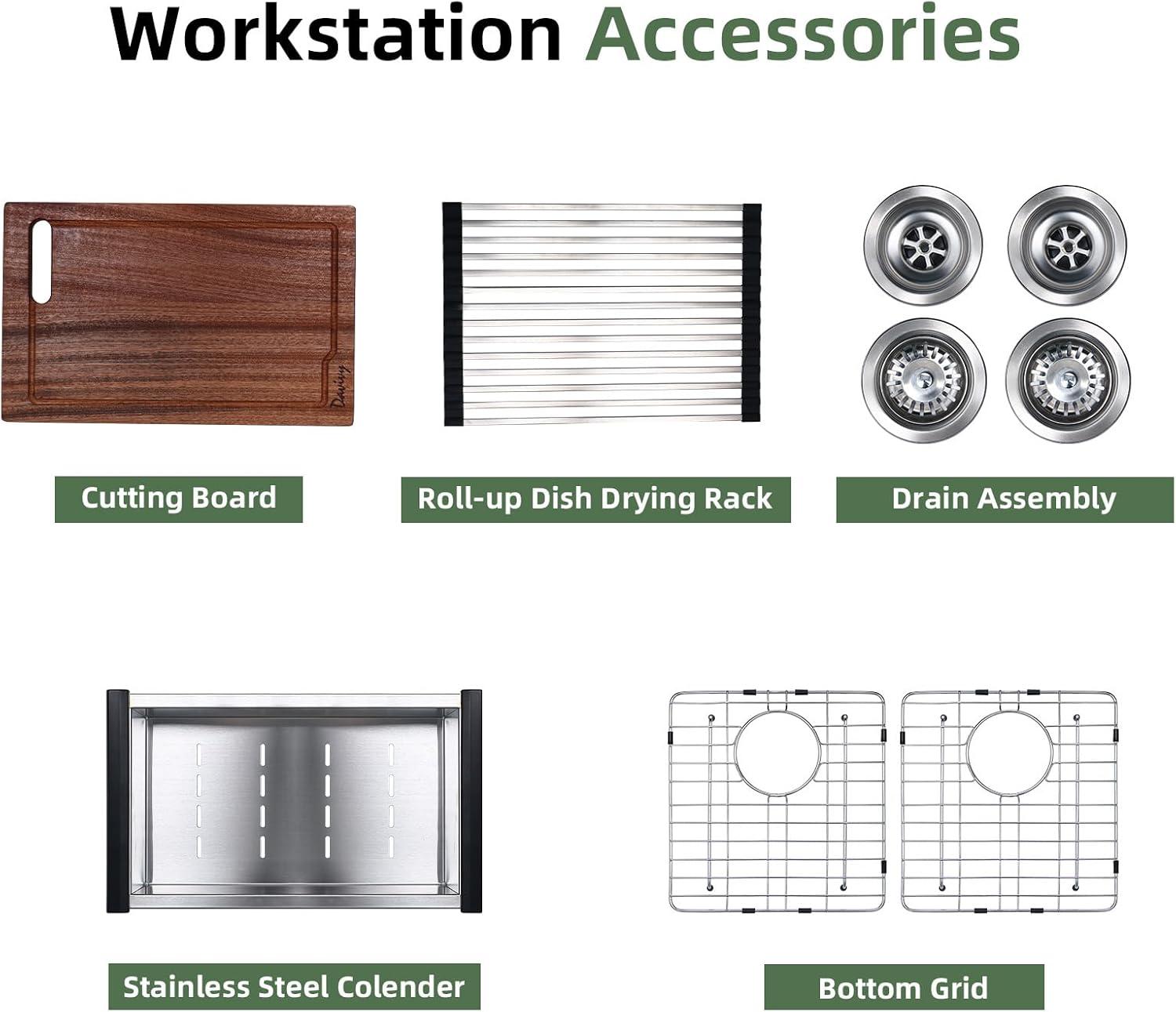 Davivy 33 Inch Black Granite Composite Kitchen Sink Workstation, 33 X 22 Quartz Composite Dual Mount Sink, Matte Black Composite Single Bowl Sink