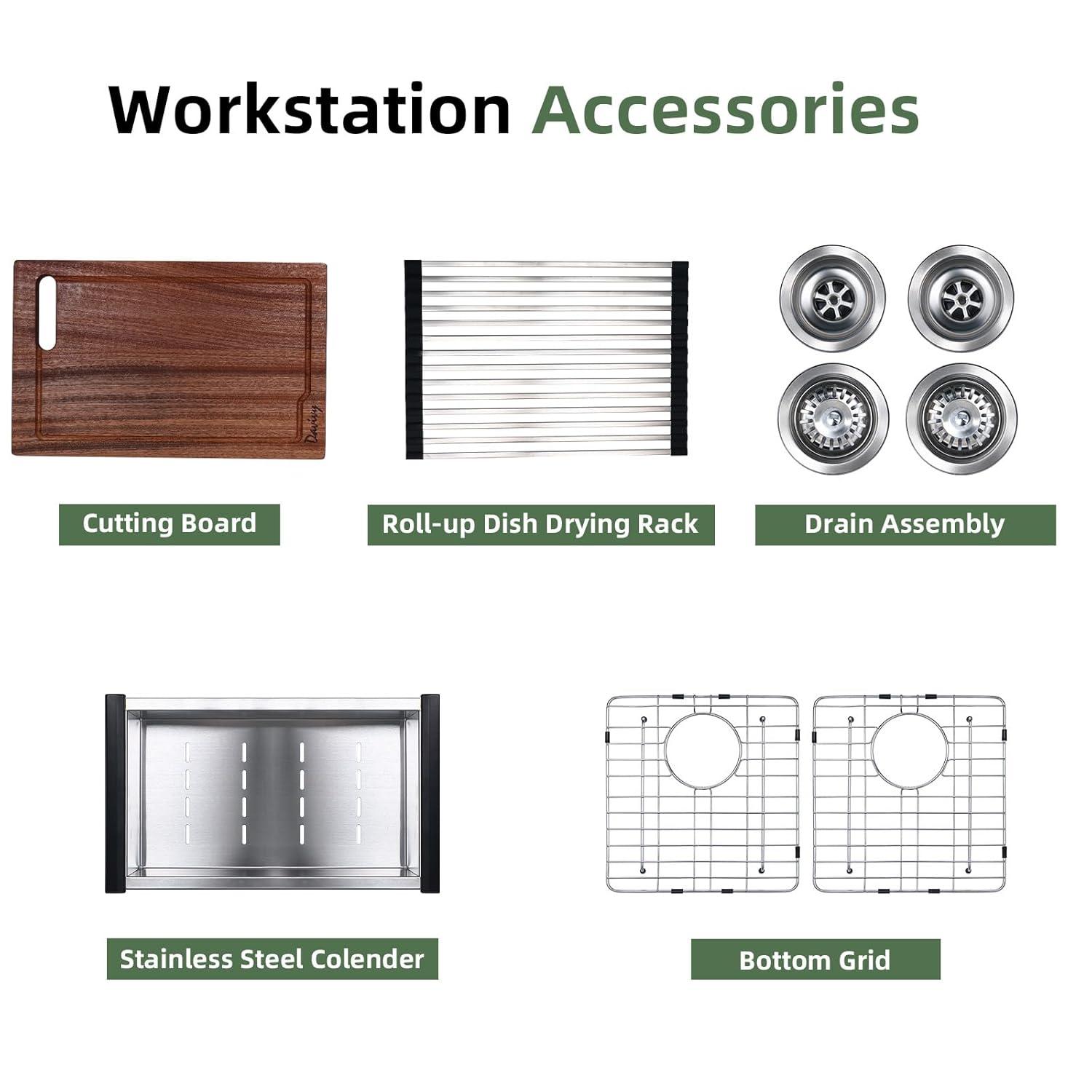 Davivy 33 Inch Black Granite Composite Kitchen Sink Workstation, 33 X 22 Quartz Composite Dual Mount Sink, Matte Black Composite Single Bowl Sink