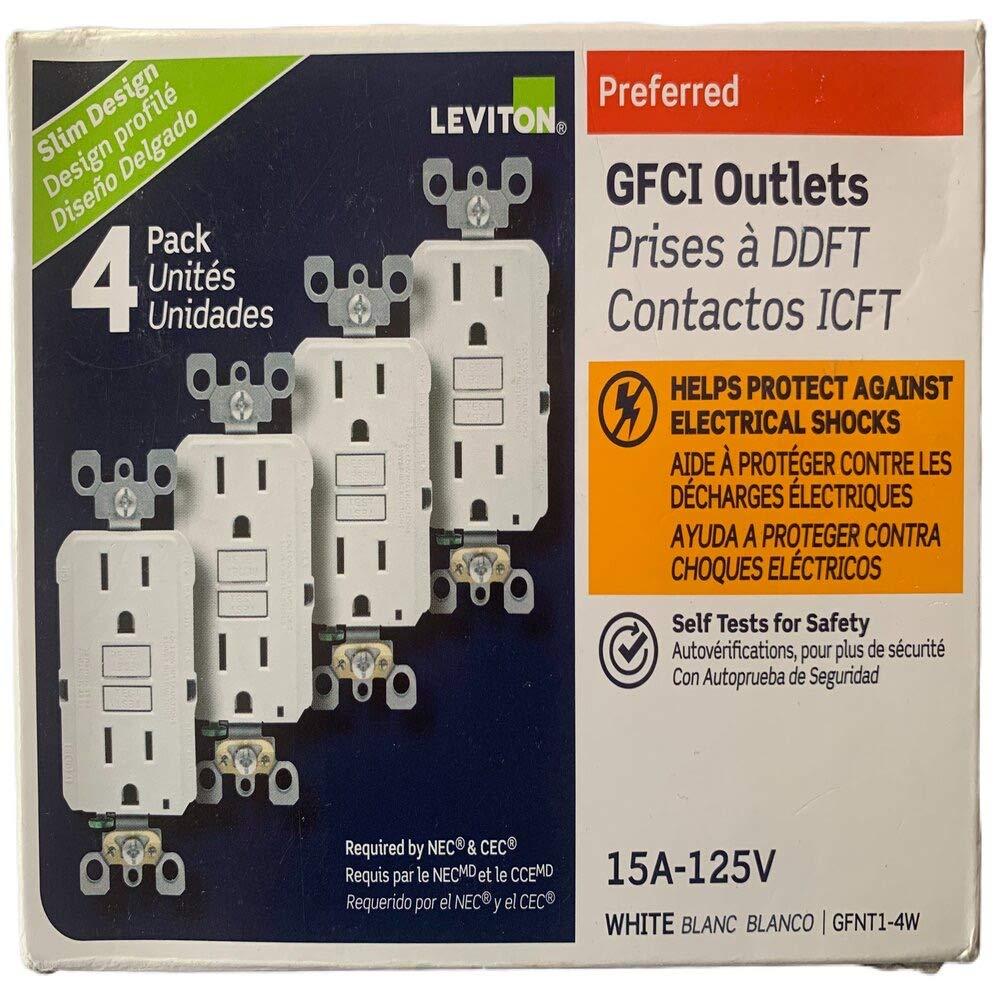 15 Amp White Duplex Self-Test Slim GFCI Outlet with Wall Plate (4-Pack)