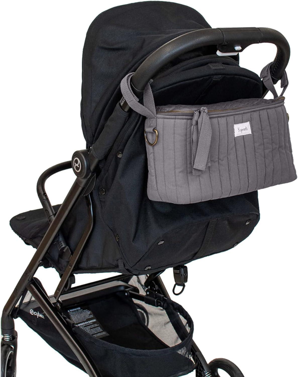 3 Sprouts Universal Quilted Stroller Caddy Organizer with 2 Cup Holders and Adjustable Shoulder Strap in Mustard