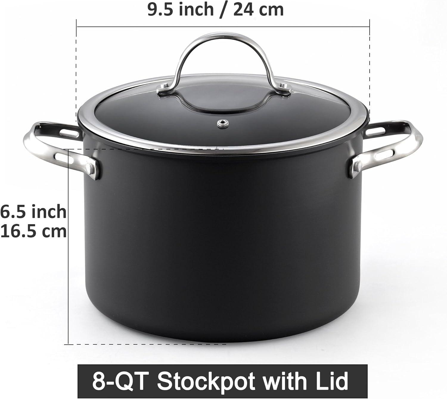 Black 8-Quart Hard Anodized Nonstick Stockpot with Glass Lid