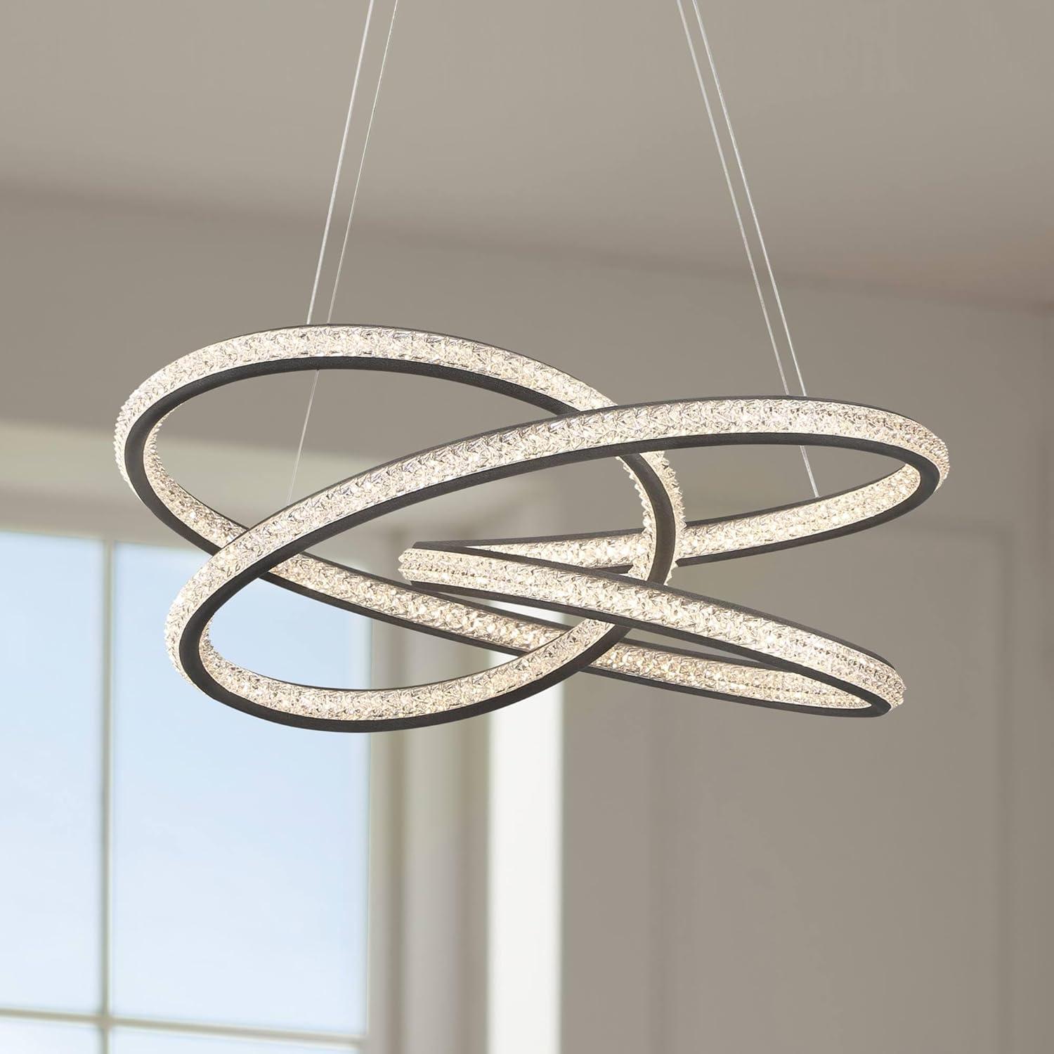 Possini Euro Design London Sand Gray Ceiling Pendant Light 21" Wide Ultra Modern Sprial Dimmable LED Strip Steel Dining Room House Foyer Kitchen