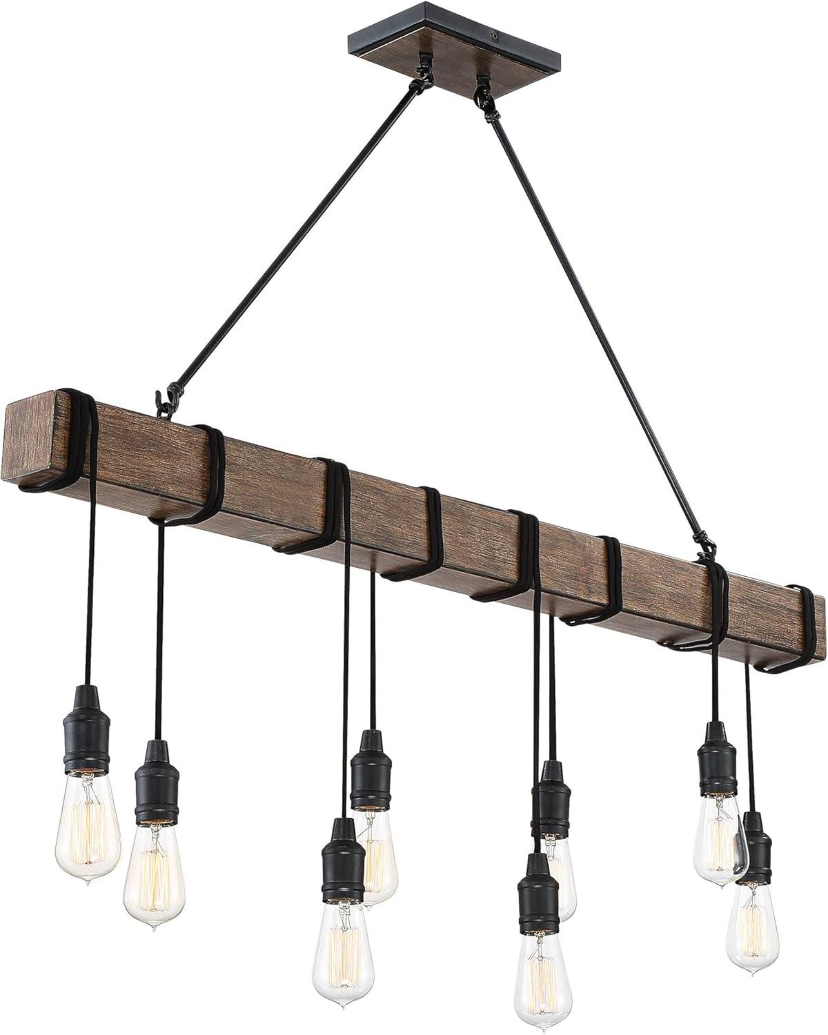 Possini Euro Design Tomas Black Wood Grain Island Pendant Chandelier 42 1/4" Wide Farmhouse Industrial Rustic 8-Light Fixture for Dining Room Kitchen