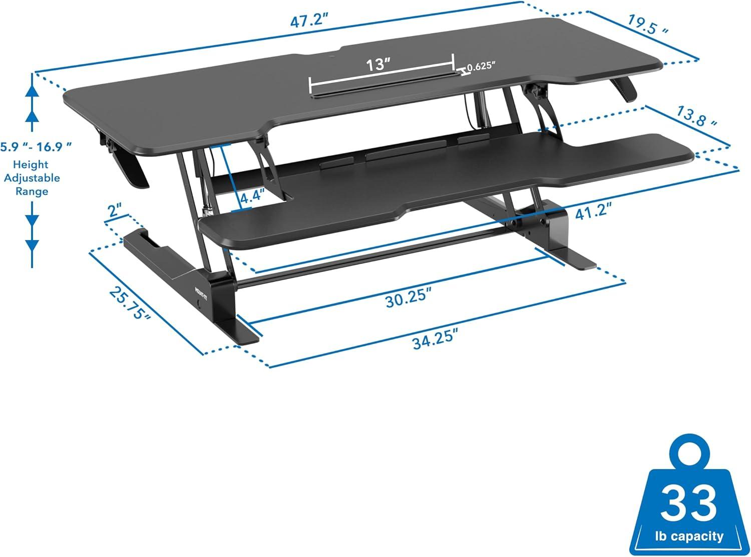 Mount-It! Large Standing Desk Converter with 47" Desktop, Black