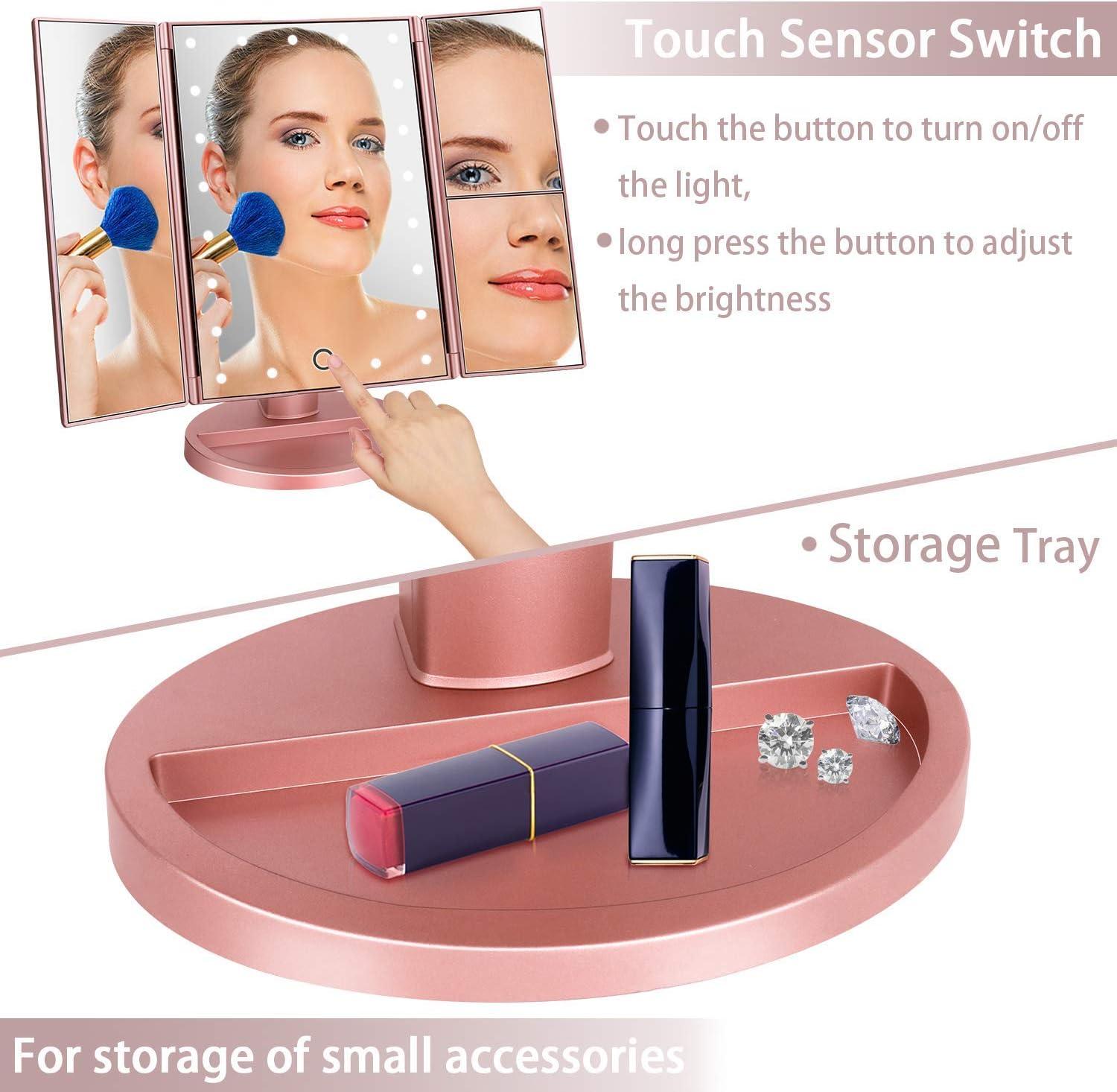 Dresser Mount Tri-Fold Lighted Vanity Mirror with 21 LED Lights