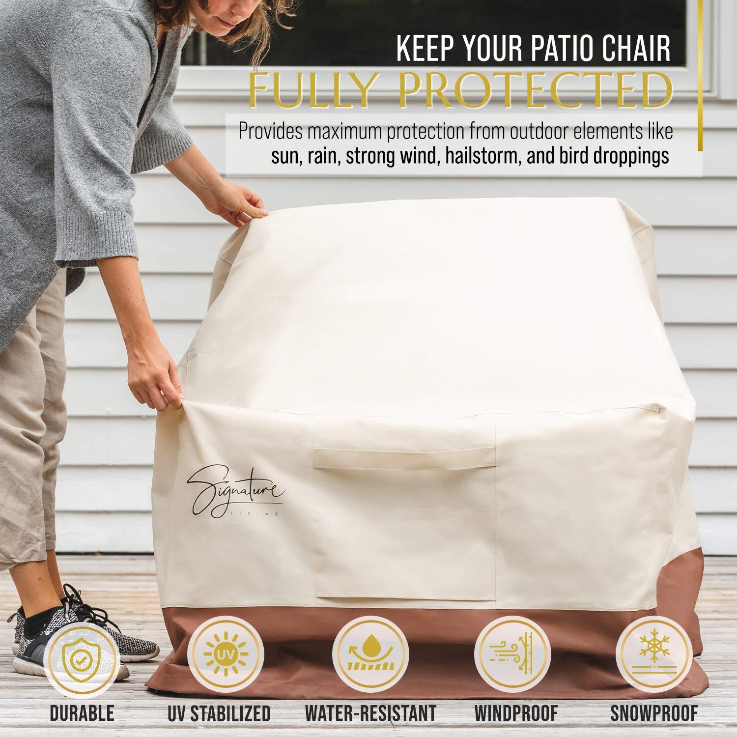 Signature Living 35” x 31” Tan Solid Print Patio Chair Cover, Waterproof, 2 Count