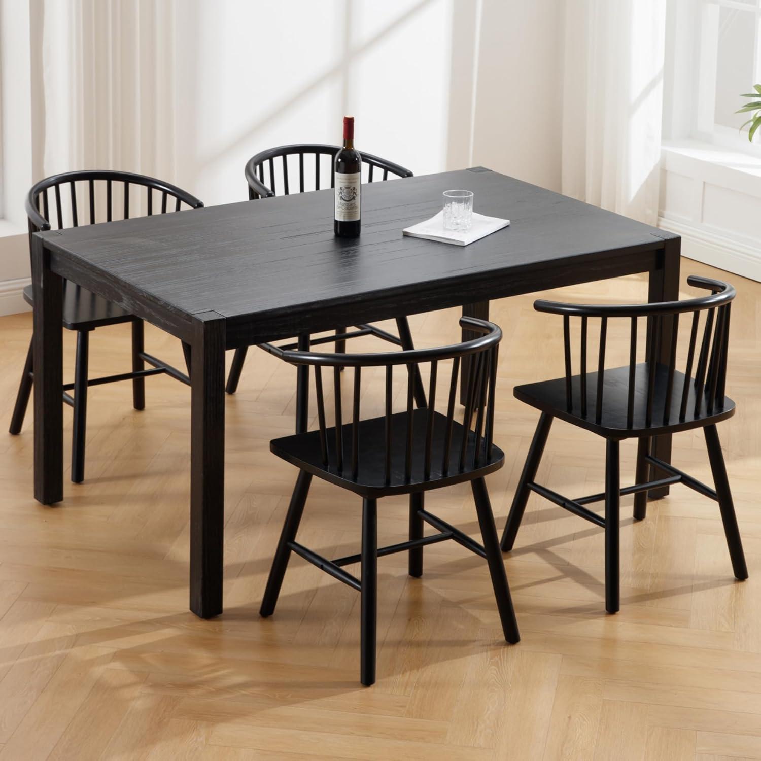 Black Solid Wood Windsor Spindle Back Dining Chairs, Set of 4