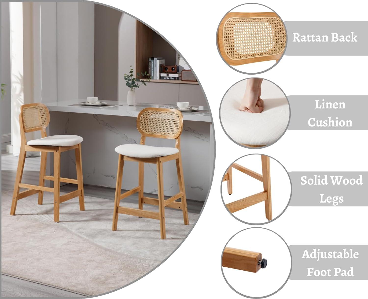 Azarah Natural Wood and Beige Linen 25.5'' Counter Stools Set