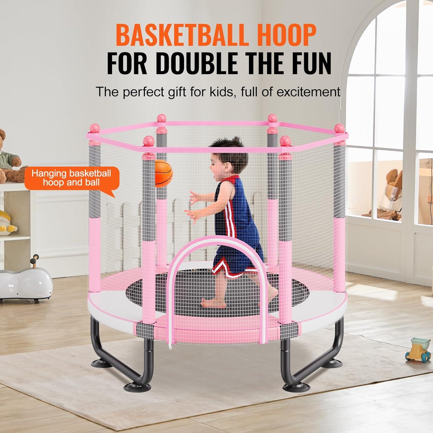 VEVOR 60" Trampoline for Kids Mini Toddler Trampoline with Net Indoor Outdoor