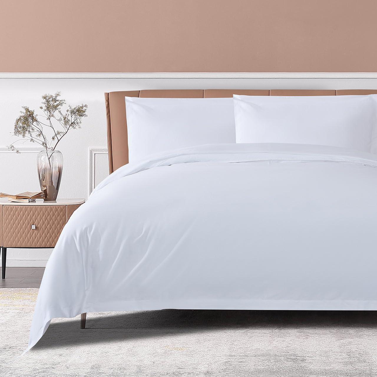 THE COTTON & SILK 100% Luxury Long-staple Cotton Duvet Cover Set (1 Duvet Cover, with Corner Ties and Hidden Zipper Closure, 2 pillow shams), Queen Size, White