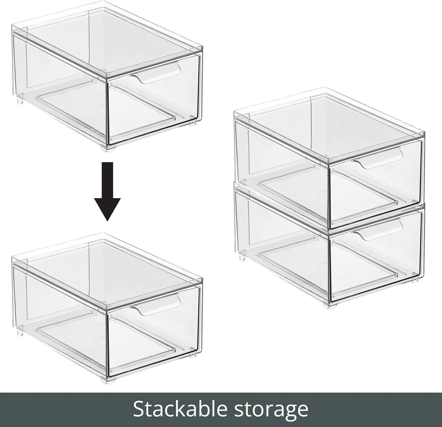 mDesign Plastic Stacking Closet Storage Organizer Bin with Drawer