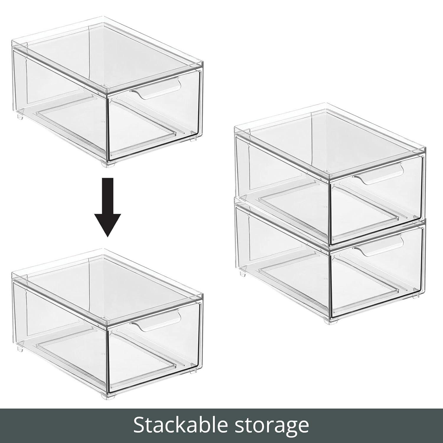 mDesign Plastic Stacking Closet Storage Organizer Bin with Drawer