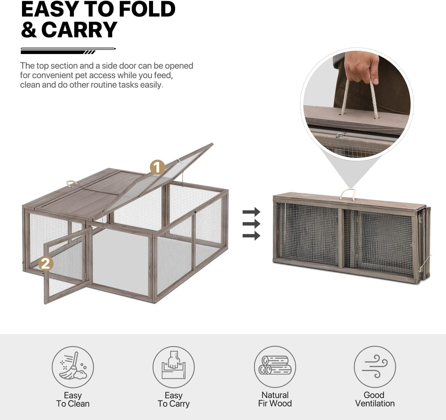 MoNiBloom Chicken Coop Rabbit Hutch, 45.5" Wooden Chicken Run Hen House Duck Coop, Outdoor Small Animal Poultry Cage with Openable Roof and Side Door (Grey)