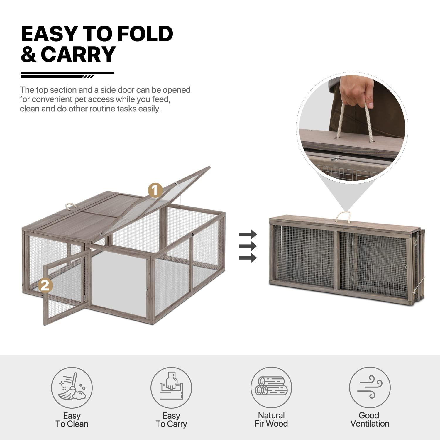 MoNiBloom Chicken Coop Rabbit Hutch, 45.5" Wooden Chicken Run Hen House Duck Coop, Outdoor Small Animal Poultry Cage with Openable Roof and Side Door (Grey)