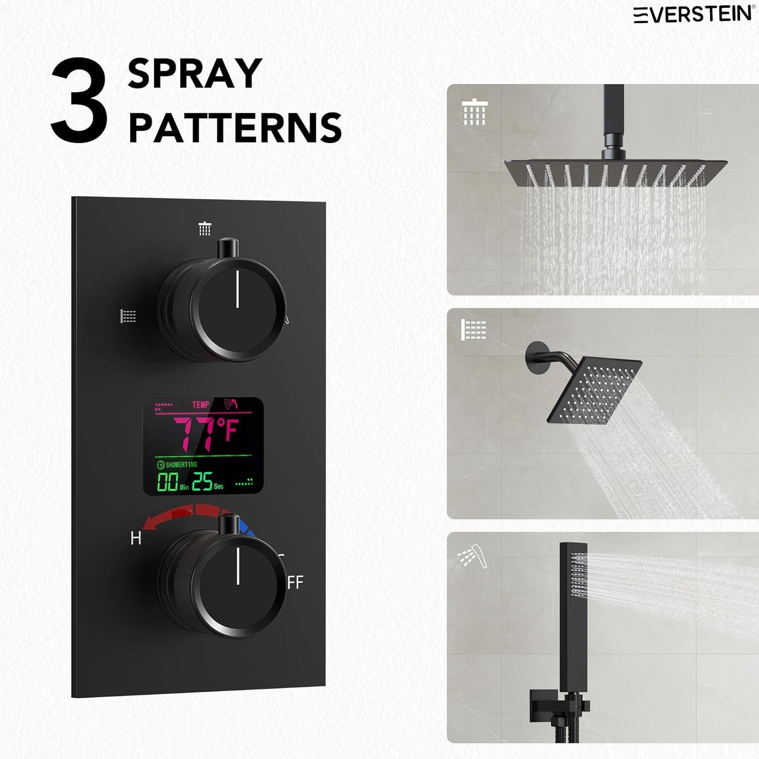 Pressure Balancing Shower Faucet 12" High-Pressure Dual Showerheads with LCD Display