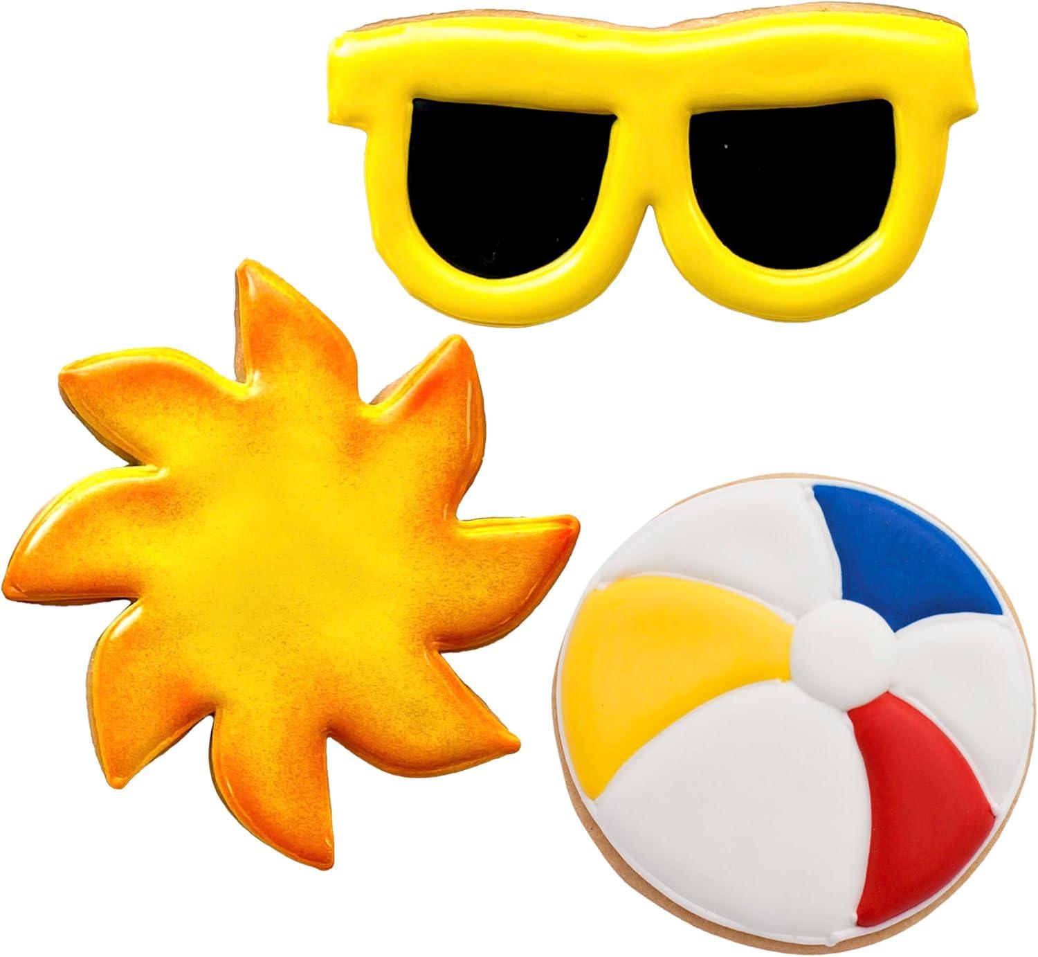 Summer Beach Cookie Cutters 3-pc Set Made in USA by Ann Clark, Sun, Sunglasses, and Beach Ball