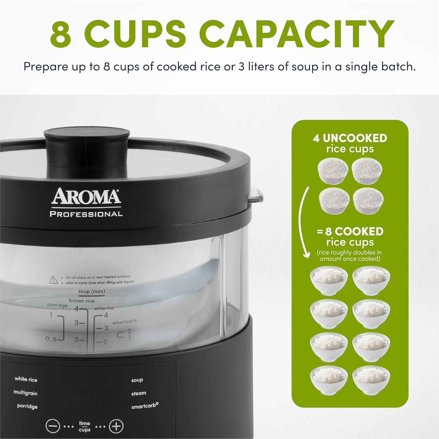 Aroma AROMA Professional SmartCarb Multicooker, 4-Cup (Uncooked) / 8-Cup (Cooked), Low-Carb Rice & Grains Cooker, 3-Liter