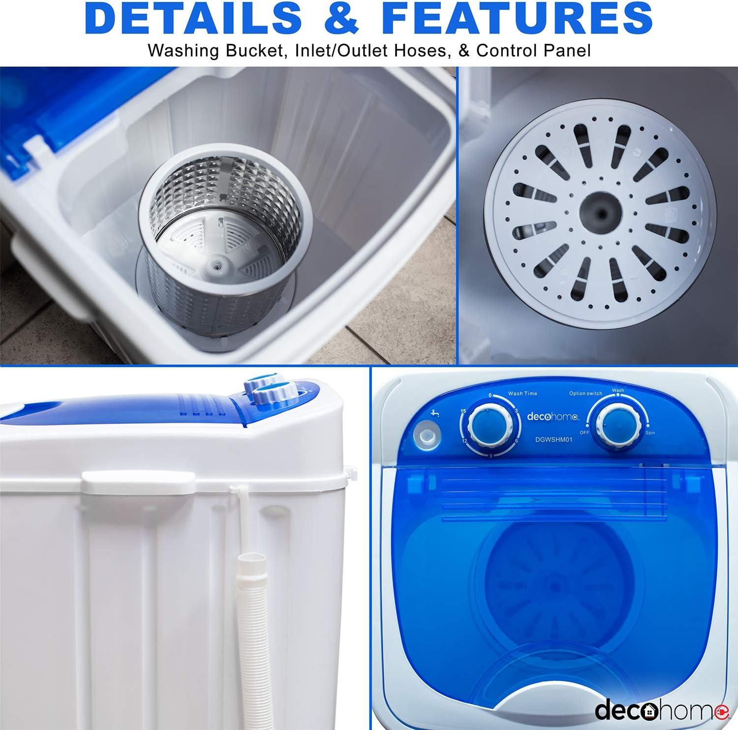 Deco Home Portable Washing Machine for Apartments, Dorms, and Tiny House with 8.8 lb Capacity, 250W Power, Wash and Spin Cycles, Includes Drainage Hose