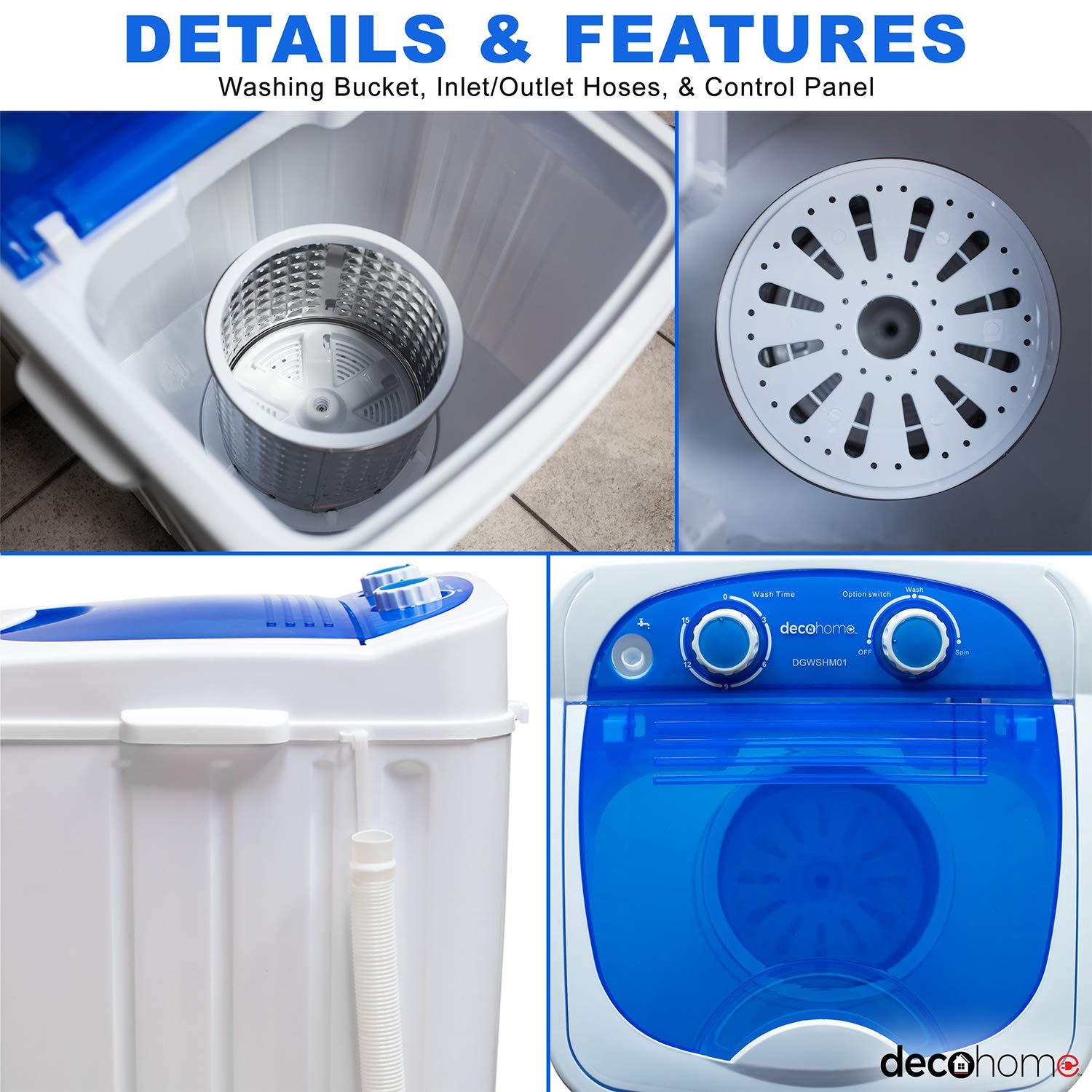 Deco Home Portable Washing Machine for Apartments, Dorms, and Tiny House with 8.8 lb Capacity, 250W Power, Wash and Spin Cycles, Includes Drainage Hose