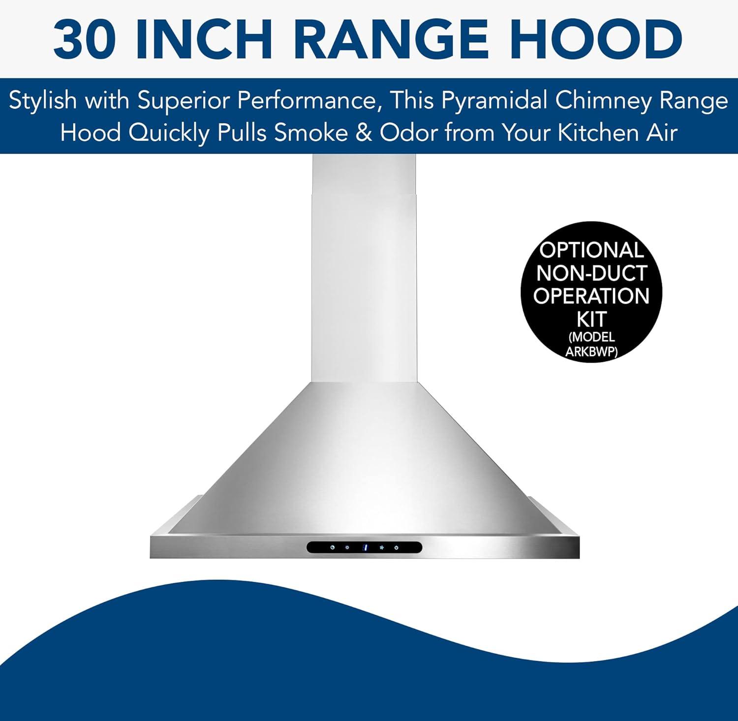 30-Inch Stainless Steel Wall-Mount Convertible Range Hood