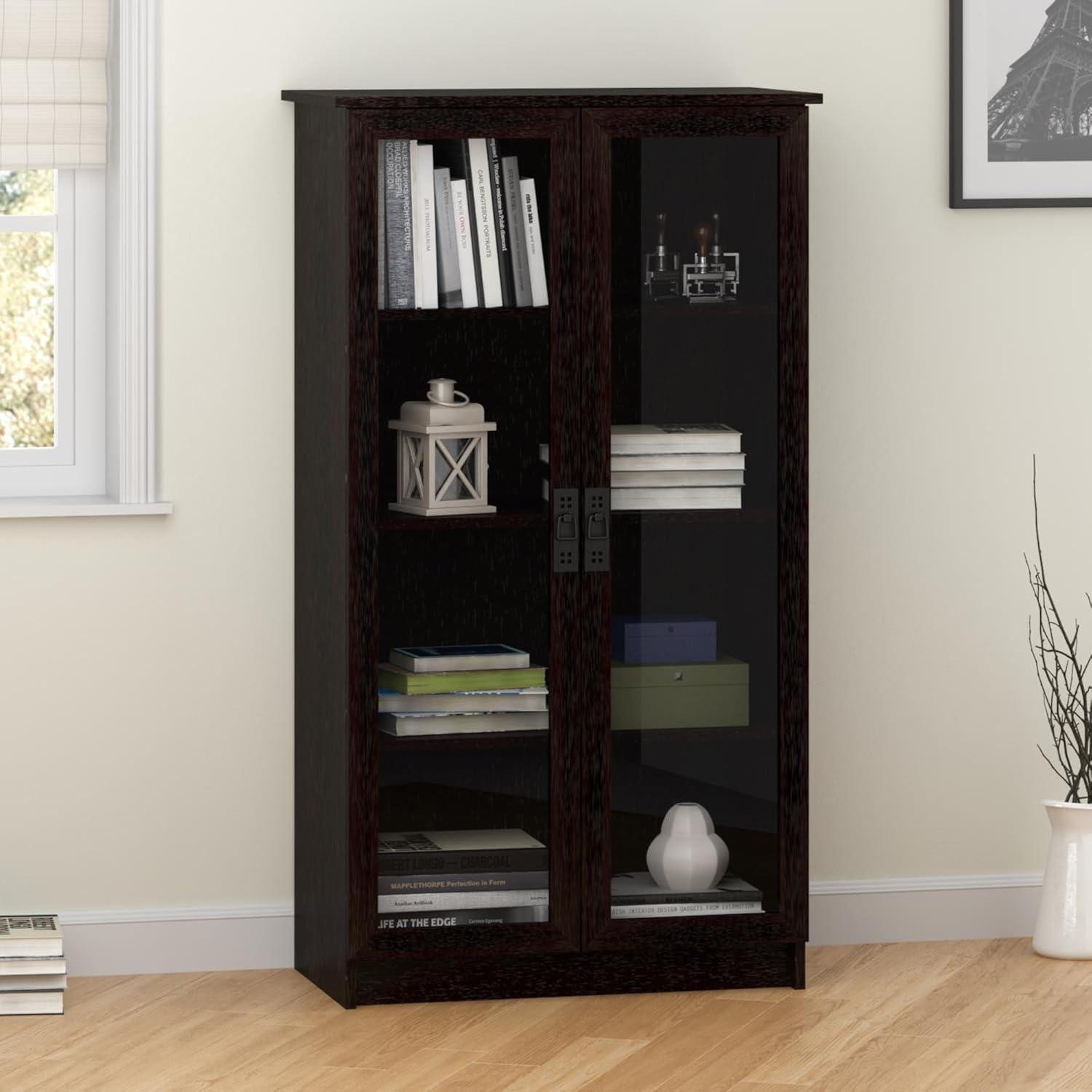 Ameriwood Home Quinton Point Black Composite 4 -Shelf Bookcase with Doors ( 29.56-in W x 53.25-in H x 15.625-in D ) Finished
