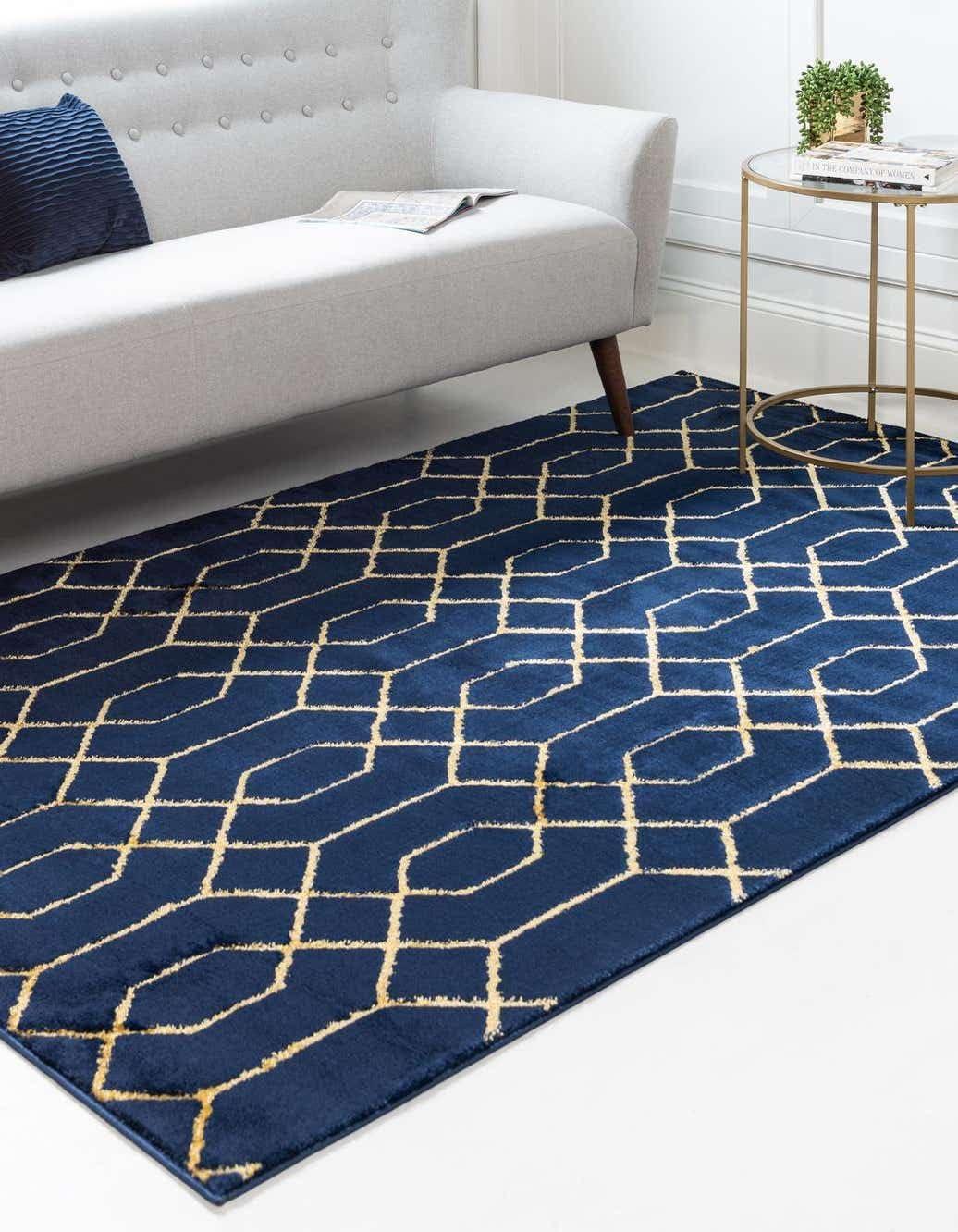 Glam Navy Blue Gold Area Rug