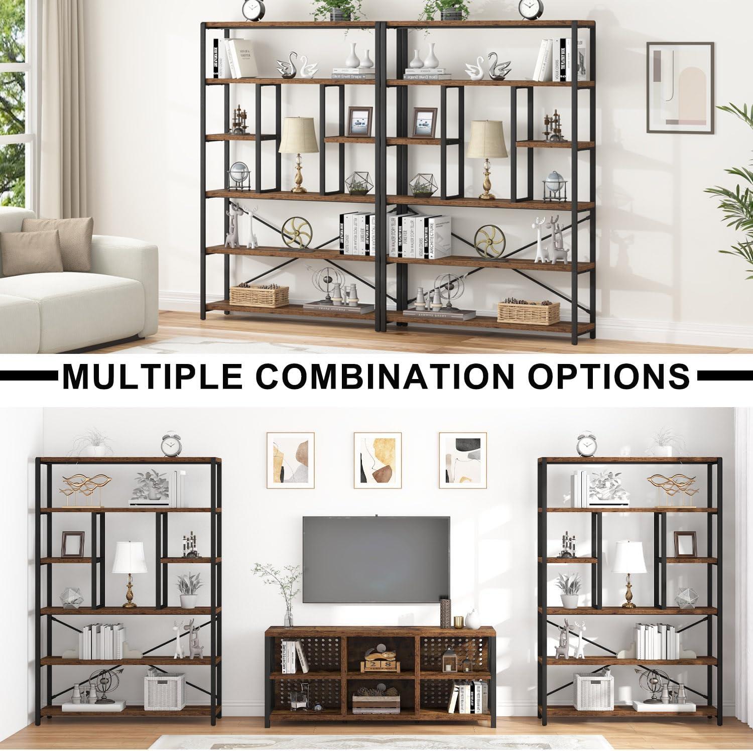 Lantine 7-Tier L-Shaped Bookshelf, Modern Corner Book Display Shelving Unit