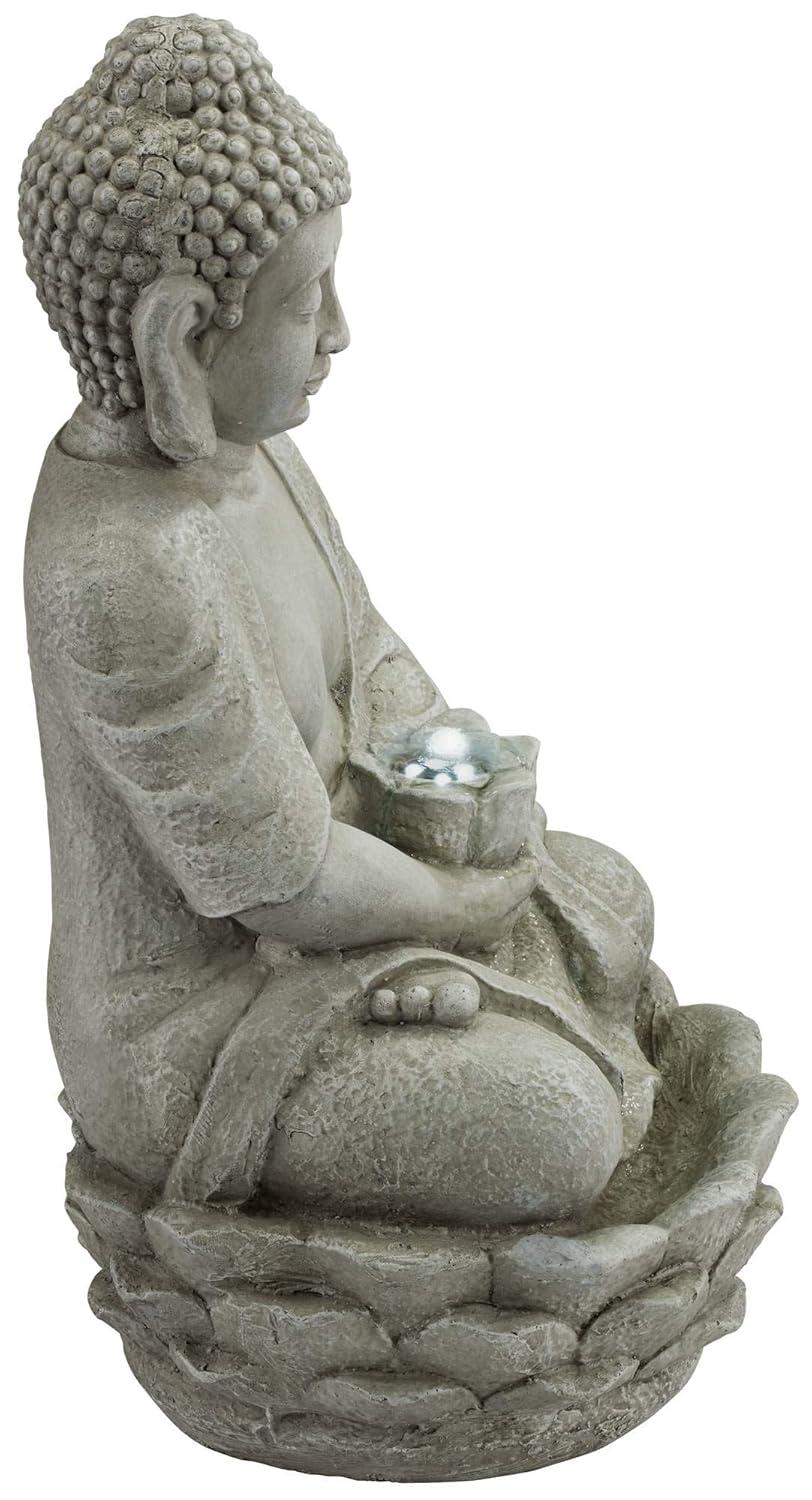 Zen Buddha Gray Resin Outdoor Fountain with LED Light