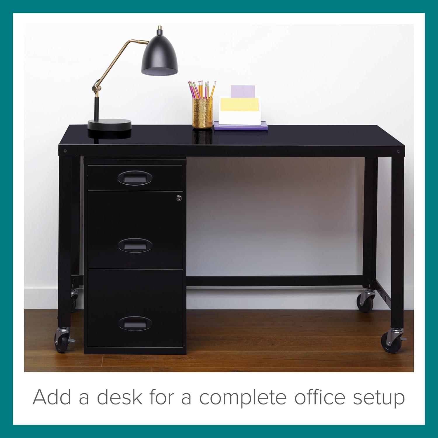Space Solutions 3 Drawer Letter Width Vertical File Cabinet with Pencil Drawer, Black